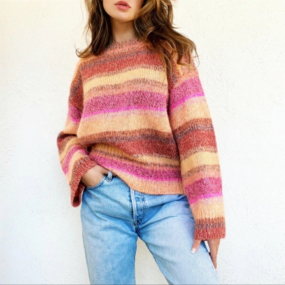 J.Crew Wide Sleeve Alpaca Blend Sweater in Ombré Stripe Size S - Picture 1 of 12